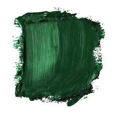 transparent background, PNG, A bold smear of deep emerald green oil paint, exhibiting rich, tactile textures with visible ridges and fluid movement
