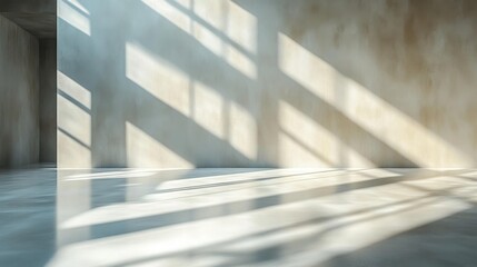 Soft sunlight shadows on minimalistic interior. Generative AI