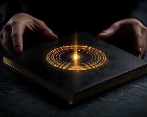 Obraz premium A glowing book with mystical symbols emanating light, perfect for representing knowledge and discovery.