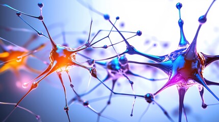 Abstract Neural Network Connections Vibrant Blue Orange