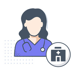 Doctor with Hospital Icon, Healthcare Facility, Medical Center and Patient Treatment Symbol