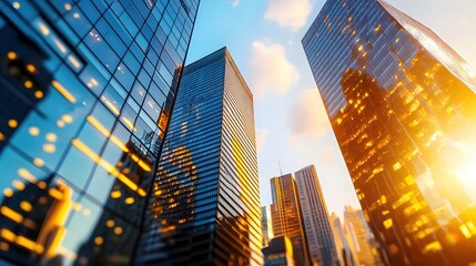 Fototapeta premium Golden Hour Skyscrapers Cityscape Modern Architecture Urban Success