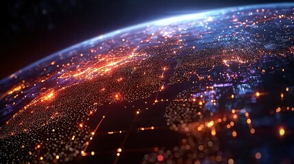 Obraz premium Global Network Connections Illuminating Earth at Night A Stunning Digital View