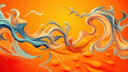 Swirling shapes and dynamic motion lines in an orange energetic background suggesting a sense of freedom and liberation, dynamic motion, swirling patterns