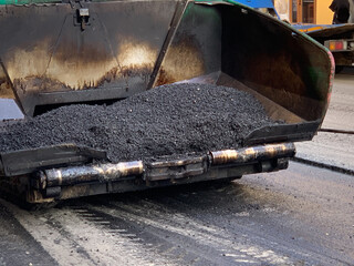 Asphalt Paver Work Machine Roller Road Repair Equipment Rolls Asphalt On Road