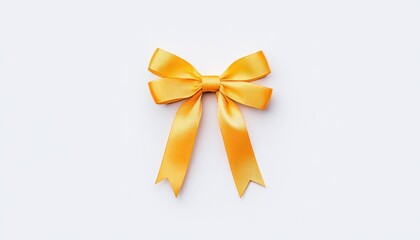 Bright yellow satin bow on a white background, perfect for gift wrapping or decoration