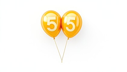 Two vibrant orange balloons with the number 55, floating against a clean white background