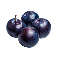 Obraz premium Plums with deep purple skin and juicy flesh arranged artistically, professional food photo, angle view composition, isolated on white background