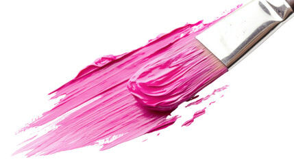 Obraz premium Paintbrush applying vivid pink paint on transparent background
