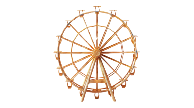 Wooden ferris wheel rotating on transparent background