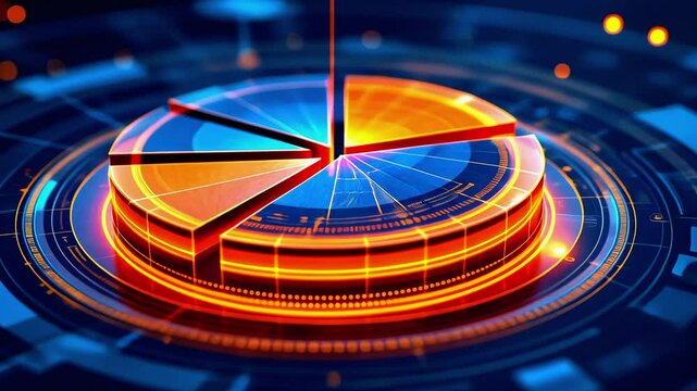 Vibrant abstract digital illustration of a glowing pie chart surrounded by futuristic technology elements