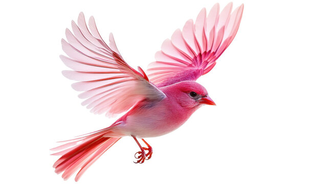 Pink bird flying with open wings on transparent background