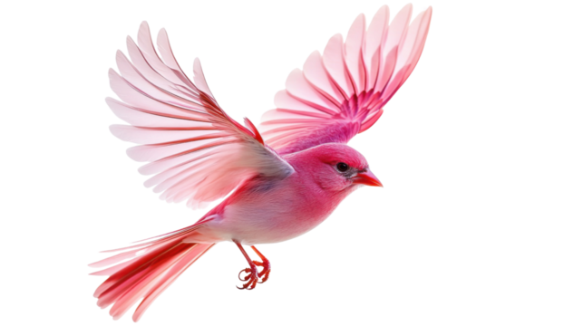 Pink bird flying with open wings on transparent background
