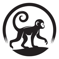 Fototapeta premium Monkey silhouette black and white vector icon