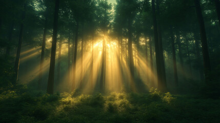 Fototapeta premium Golden Symphony in Misty Forest