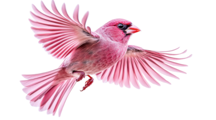 Pink bird flying with open wings on transparent background