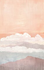 Obraz premium Muted peach skies blending into pastel mauve tones, with layered cloud textures in each stripe for a soft and calming effect.