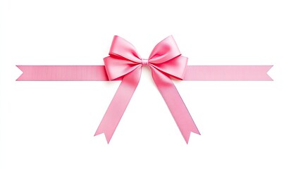 Elegant pink ribbon bow with tails on a white background, perfect for gift wrapping and decoration