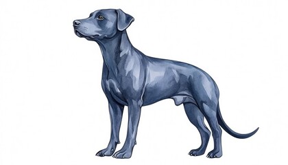 Fototapeta premium A blue dog illustration standing proudly against a white background, showcasing its sleek form and demeanor