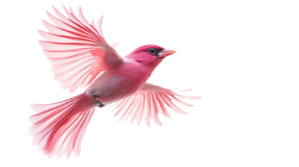 Pink bird flying with wide open wings on transparent background