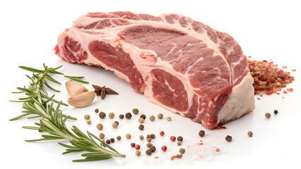 Obraz premium sliced raw pork meat with parsley and peppercorn isolated on white background