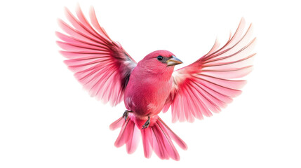 Pink bird flying with open wings on transparent background