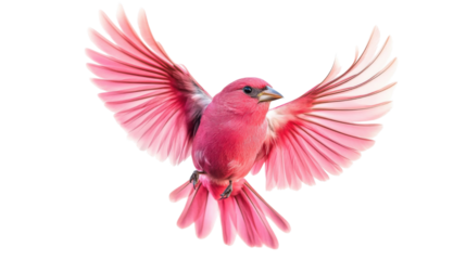 Pink bird flying with open wings on transparent background