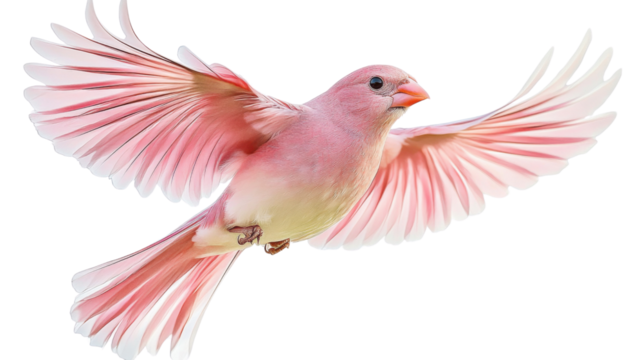 Pink bird flying with open wings on transparent background