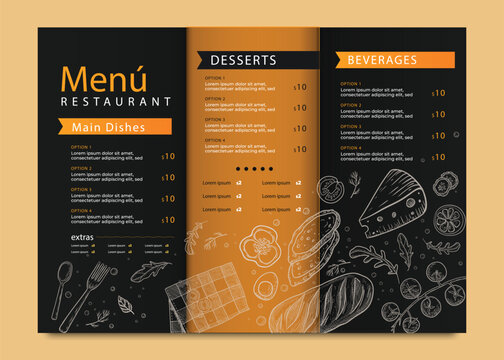 Pizza restaurant menu layout design brochure or food flyer template vector illustration. Pizzeria logo with vintage typographic decoration elements and fast food graphics.
