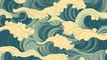 Fototapeta premium Stylized Ocean Waves Seamless Pattern.