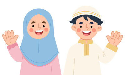 Illustration of smiling children waving