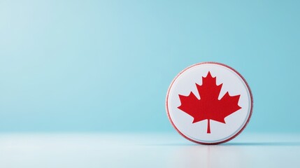 Canada-Themed Hockey Puck on Minimal Background