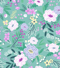 pattern on a colorful background with a  wild  flowers of different sizes artwork for tattoo, fabrics, souvenirs, packaging, greeting cards and scrapbooking