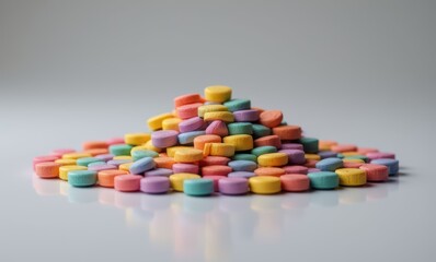 Colorful candy tablets stacked playfully