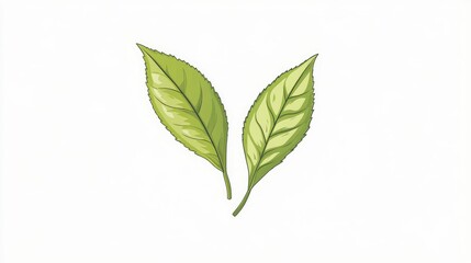 Obraz premium A simple vector logo of two green tea leaves, on a white background, with no shadows, using simple shapes and lines, in an icon style, with a minimalistic design