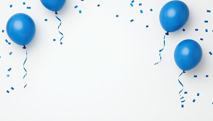 Colorful blue balloons with confetti on a white background, perfect for celebration themes
