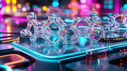 neon molecular structure, science tech - futuristic technology