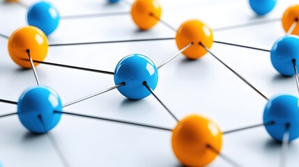 Abstract Network Connection Blue Orange Spheres Global Technology Concept