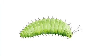 Detailed illustration of a green caterpillar with spines on a white background, showcasing its features