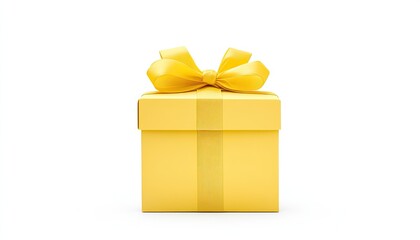 Bright yellow gift box with a bow, symbolizing celebration and joy, isolated on a white background
