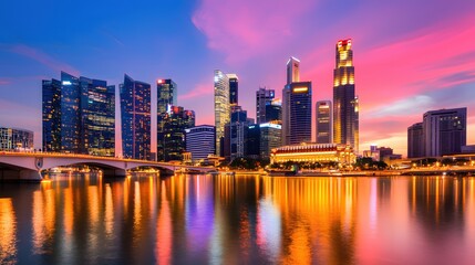 Obraz premium Stunning Singapore Skyline at Dusk Cityscape Reflection