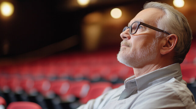 Senior theater critic observing performance space. Represents cultural expertise, artistic appreciation, and professional analysis.