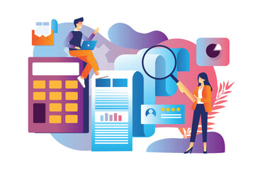 illustration of a person in a meeting, Concept of people filling out tax forms or office financial reports
