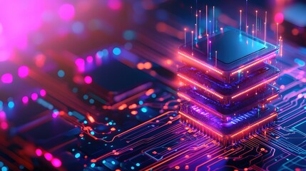 Neon Glow Futuristic Circuit Board Technology Stack