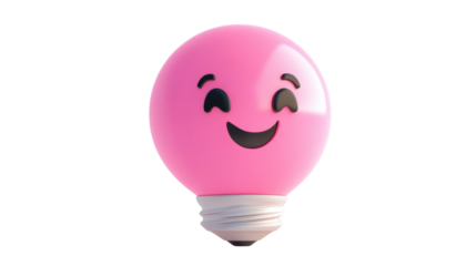 Pink light bulb showing happiness with transparent background