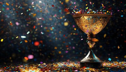 Golden Trophy Amidst Celebration Confetti