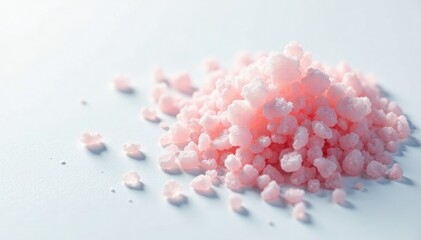 Obraz premium Delicate crystals of sea salt on white background, crystals of sea salt, natural wonders