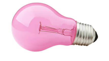 Pink light bulb shining with transparent background