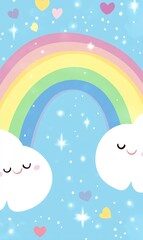 Cute Rainbow  Clouds  Hearts  Stars Background