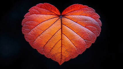 Obraz premium A Heart Shaped Autumn Leaf Displays Intricate Veins